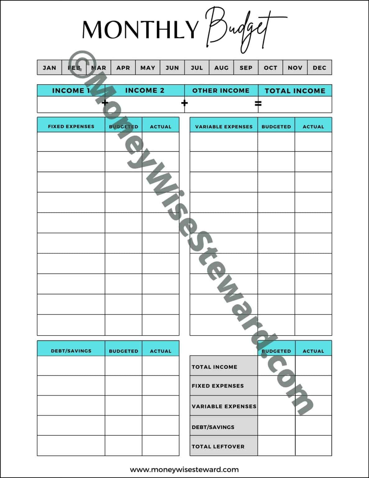 easy budget template printable